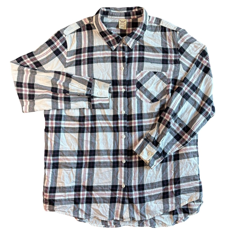 Faded Glory‎ Womens Plaid Flannel Shirt 2X (18W-20W) Black White Red Casual